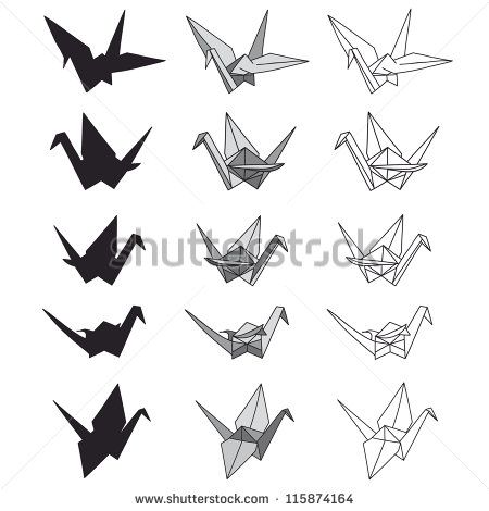 450x470 Set Of Paper Cranes On White. Origami In Vector