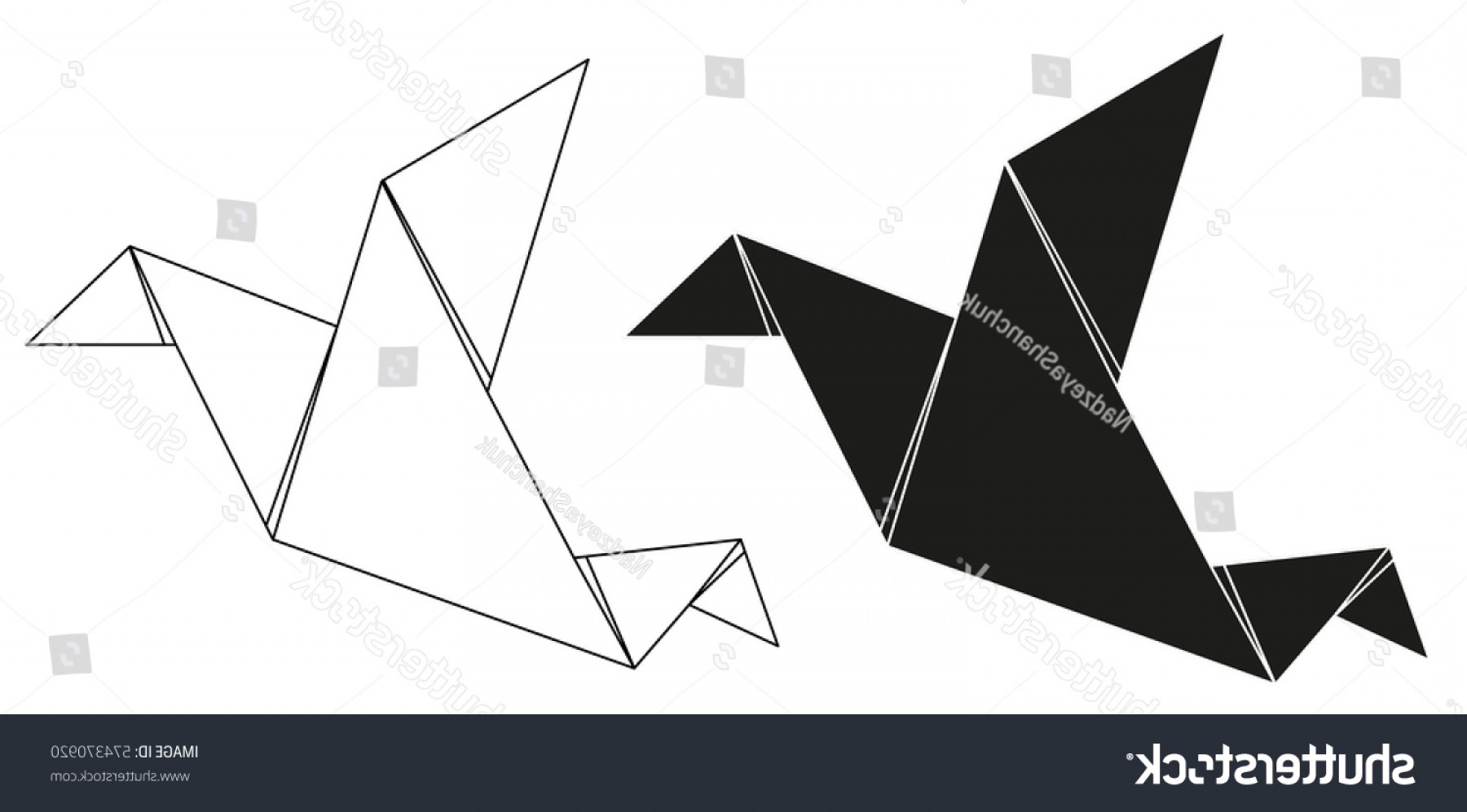 1800x997 Vector Isolated Silhouette Origami Crane Contours Lazttweet