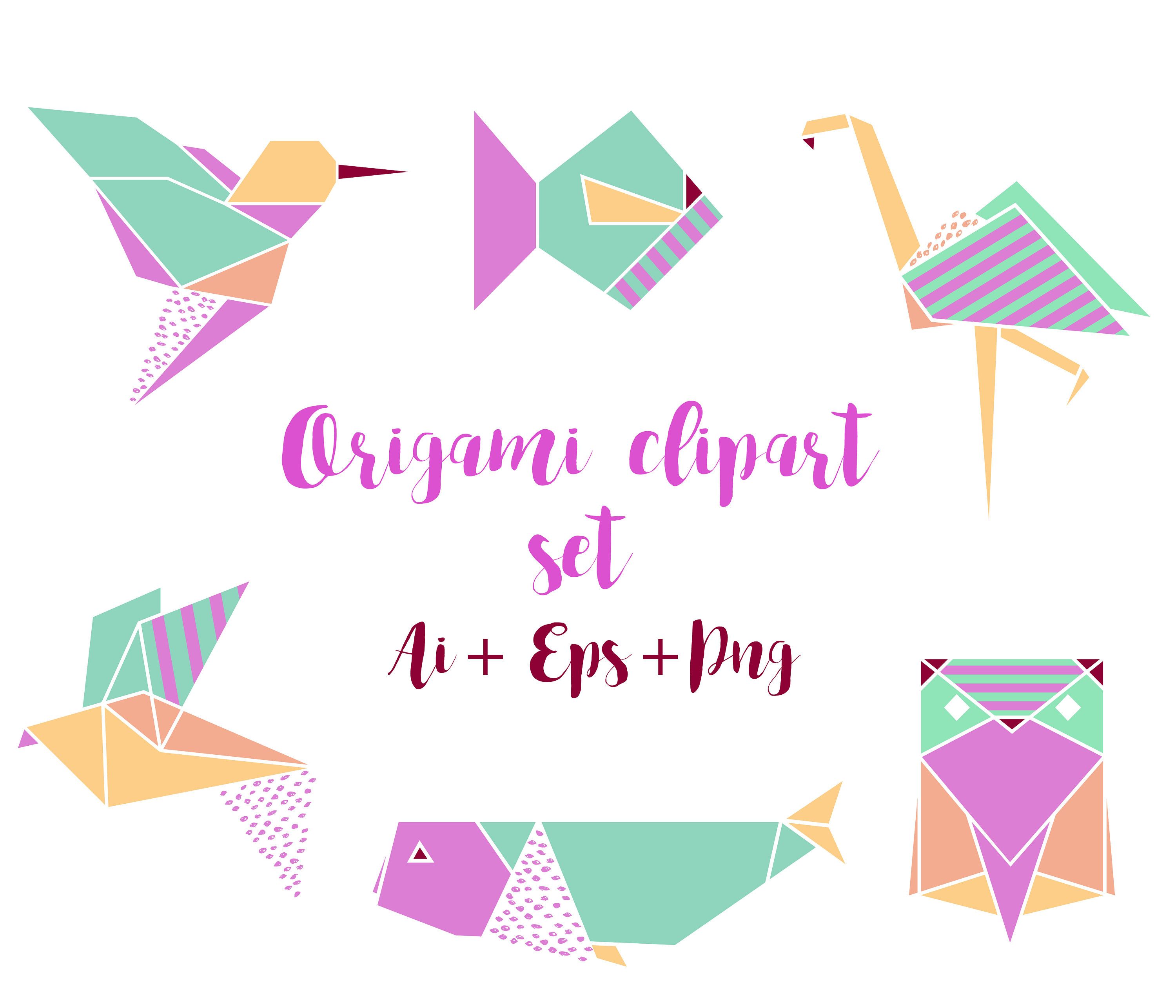 3000x2571 Origami Clipart Set, Origami Vector, Hummingbird Clipart Whale