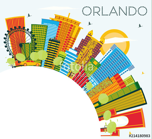 500x457 Orlando Florida City Skyline With Color Buildings, Blue Sky And
