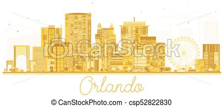 450x215 Orlando Usa City Skyline Golden Silhouette. Vector Illustration