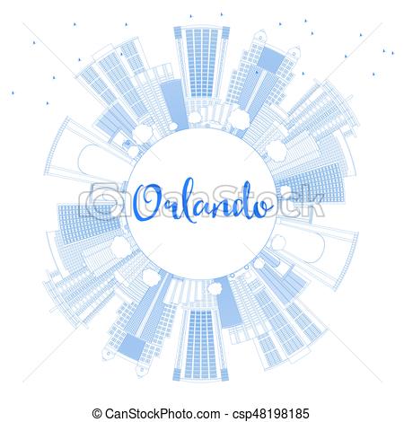 450x470 Outline Orlando Skyline With Blue Buildings And Copy Space. Vector