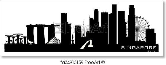 560x219 Free Art Print Of Singapore City Skyline Vector Silhouette