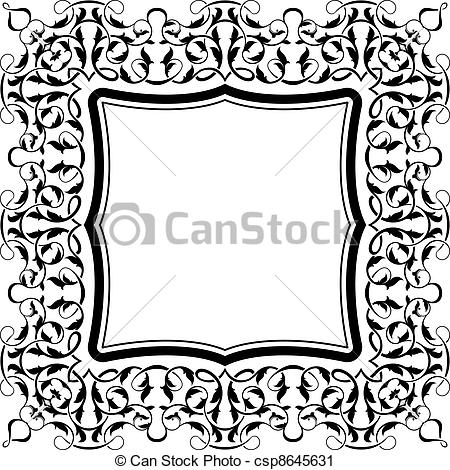 450x470 Black Frame With Ornamental Border Vector Clip Art