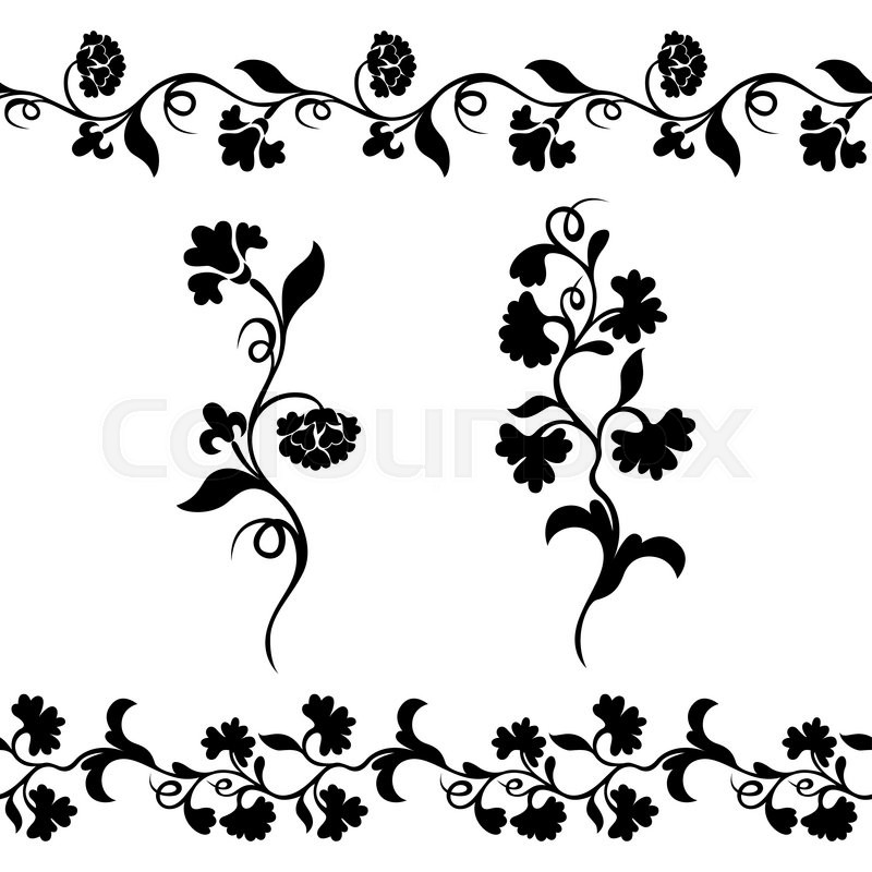800x800 Seamless Floral Border Pattern, Silhouette Design Plant Ornament