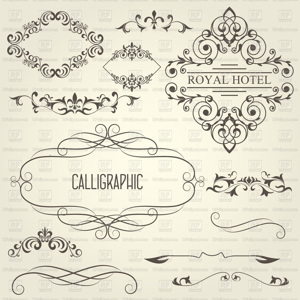 1200x1200 Vintage Calligraphic Frames With Vignettes And Ornamental Dividers