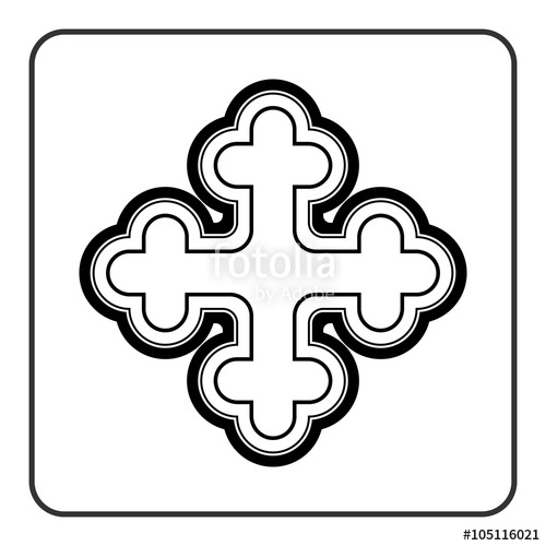 500x500 Cross Icon. Traditional Religion Ornate Symbol. Black Silhouette