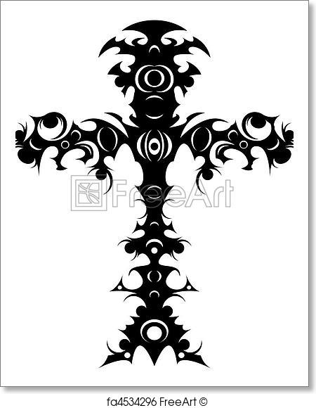 450x580 Free Art Print Of Tribal Cross. Editable Vector Illustration Of An