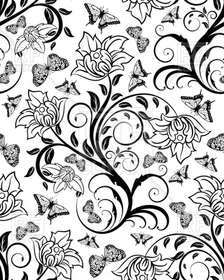 320x400 Seamless Floral Ornate Pattern In Black And White Colors Vector