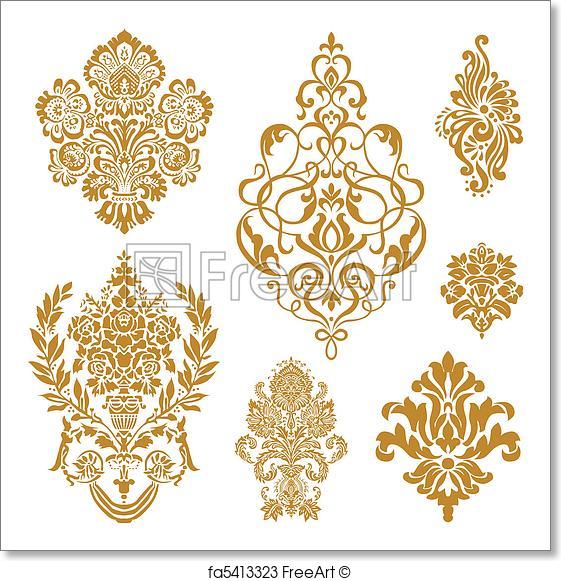 561x581 Free Art Print Of Vector Gold Damask Ornament Set. Set Of Ornate