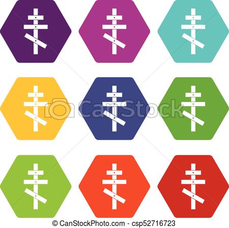 450x449 Orthodox Cross Icon Set Color Hexahedron. Orthodox Cross Icon Set