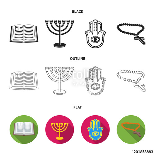 500x500 Bible, Menorah, Hamsa, Orthodox Cross.religion Set Collection