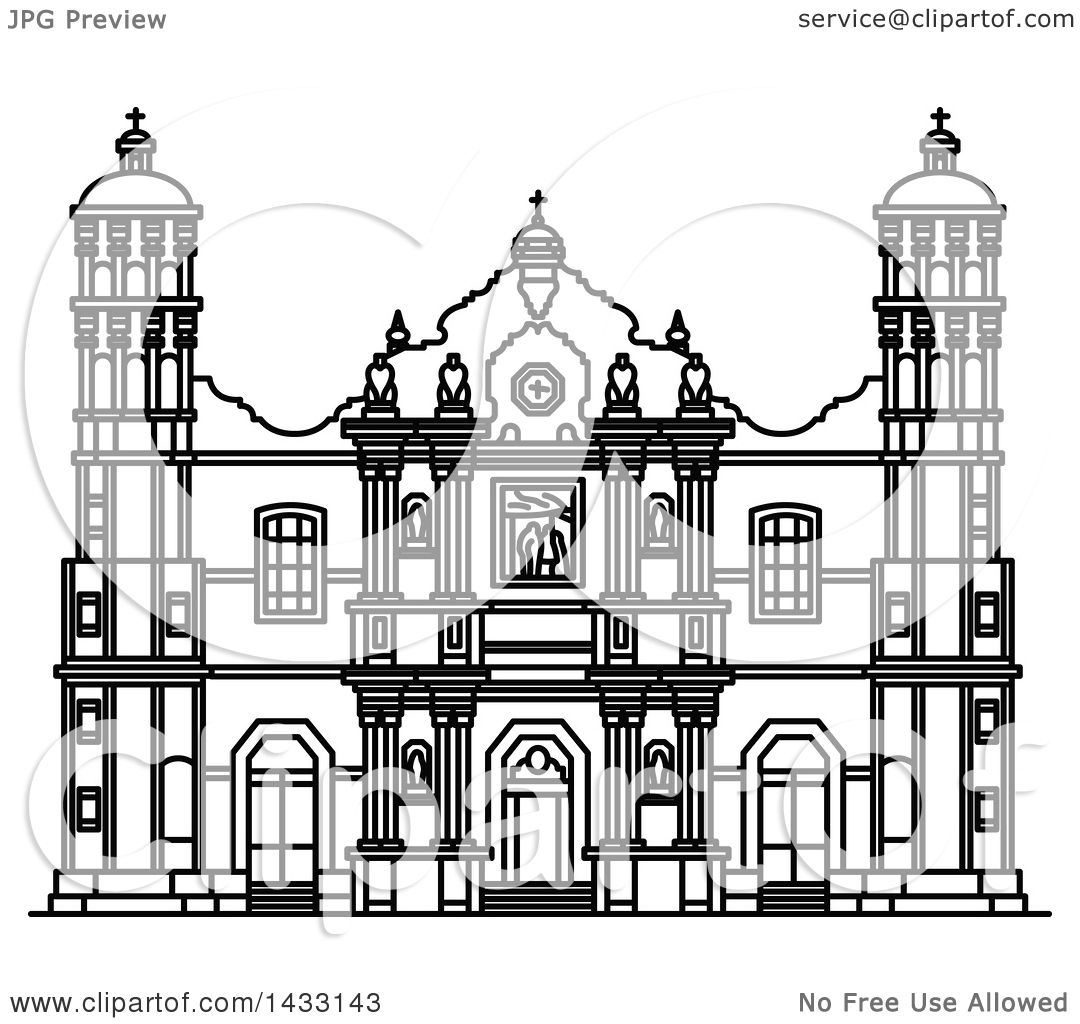 1080x1024 Clipart Of A Black And White Line Drawing Styled Mexican Landmark