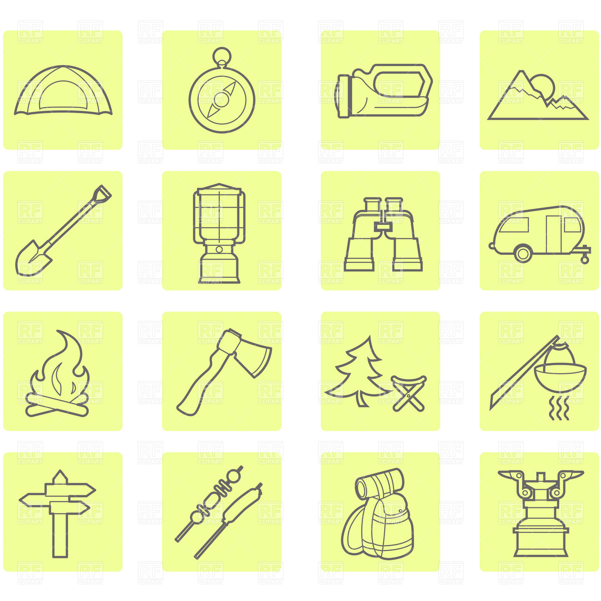 1200x1200 Camping Equipment And Outdoor Travel Icons Set Vector Image