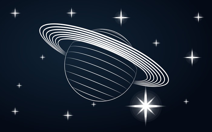 700x438 Saturn Planet Drawing In Blue Outer Space Vector Wall Mural
