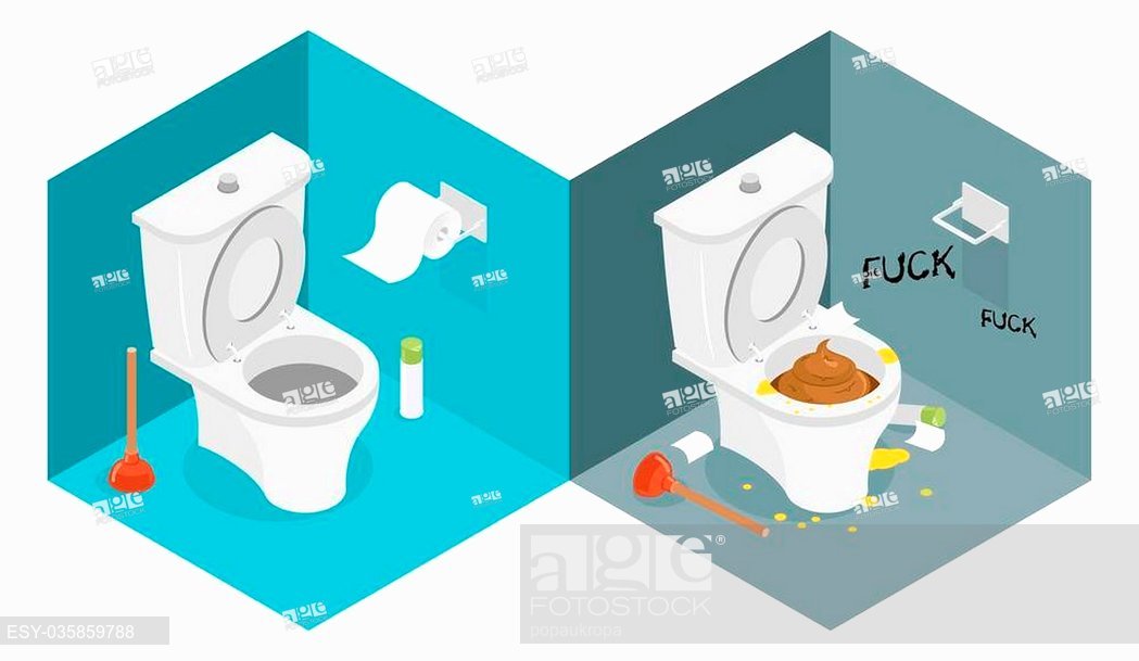 1049x609 Clean And Dirty Toilet Isometrics. Interior Of Shithouse, Stock