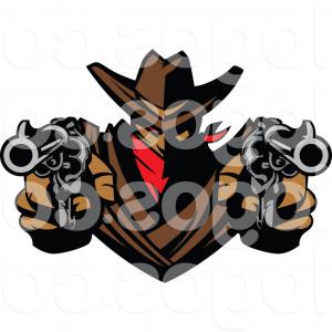300x300 Royalty Free Vector Of A Logo Of A Western Cowboy Outlaw Pointing