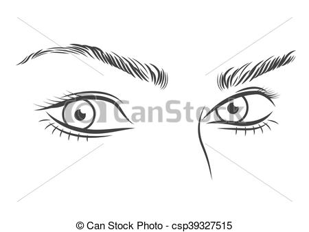 450x338 Black And White Girl Face Outline With Blue Eyes. Black And White