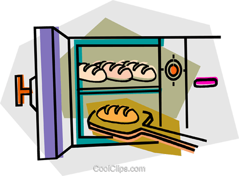 480x354 Baking Bread In An Oven Royalty Free Vector Clip Art Illustration