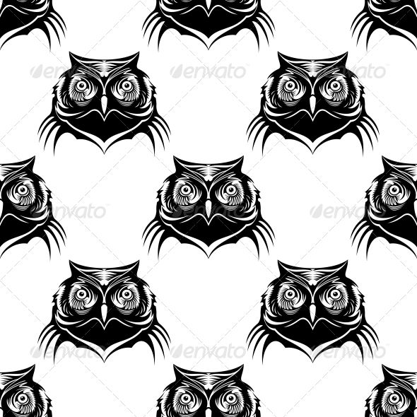 590x590 Seamless Pattern Illustration Of An Owl Head Fonts Logos Icons