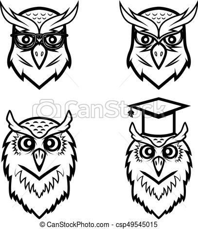 407x470 Set Of The Owl Heads Isolated On White Background. Vector