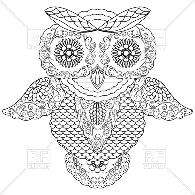 400x400 Abstract Black Ornamental Outline Of Big Owl Vector Image Vector