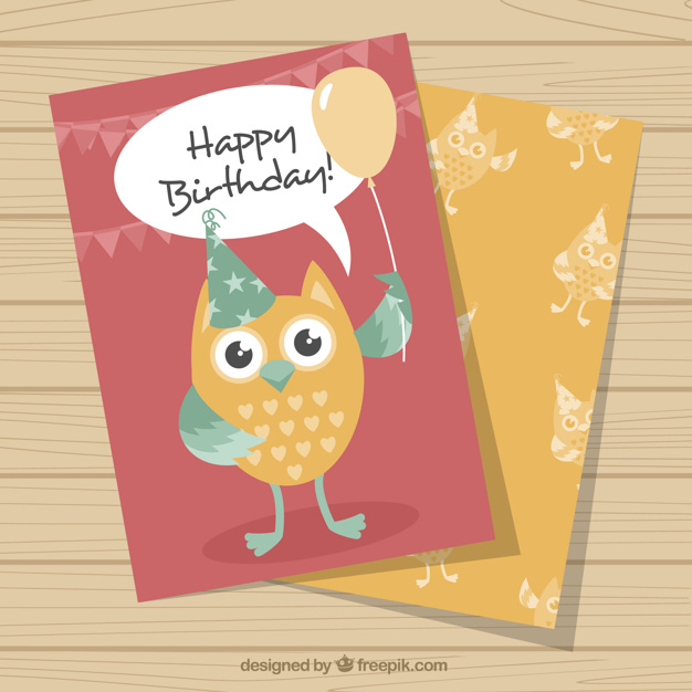 626x626 Ai] Birthday Greeting Card With Pretty Owl Vector Free Download
