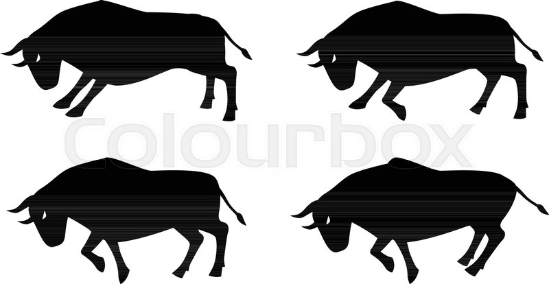 800x414 Cow, Ox And Bull In Silhouette Art Design, Side View Stock