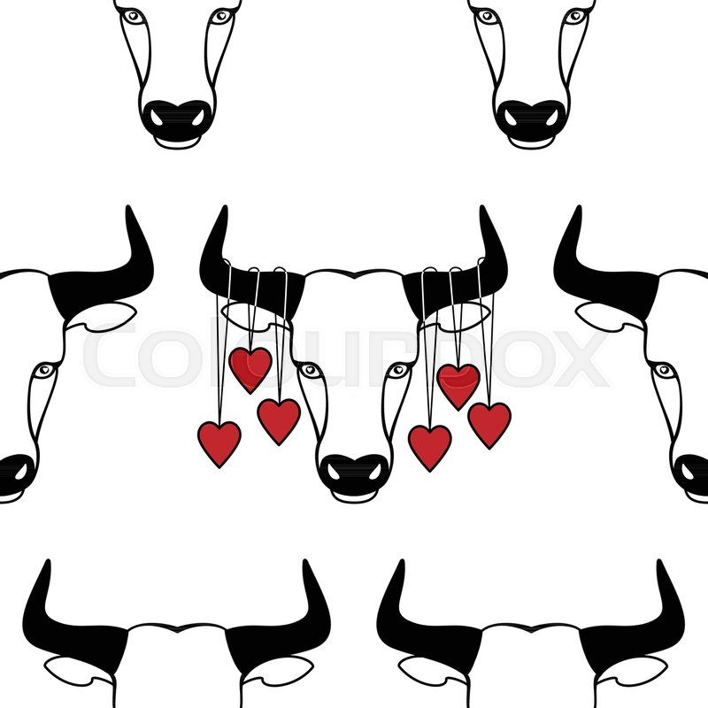 800x800 Taurus Zodiac Seamless Pattern With Hearts. Ox Vector Wallpaper