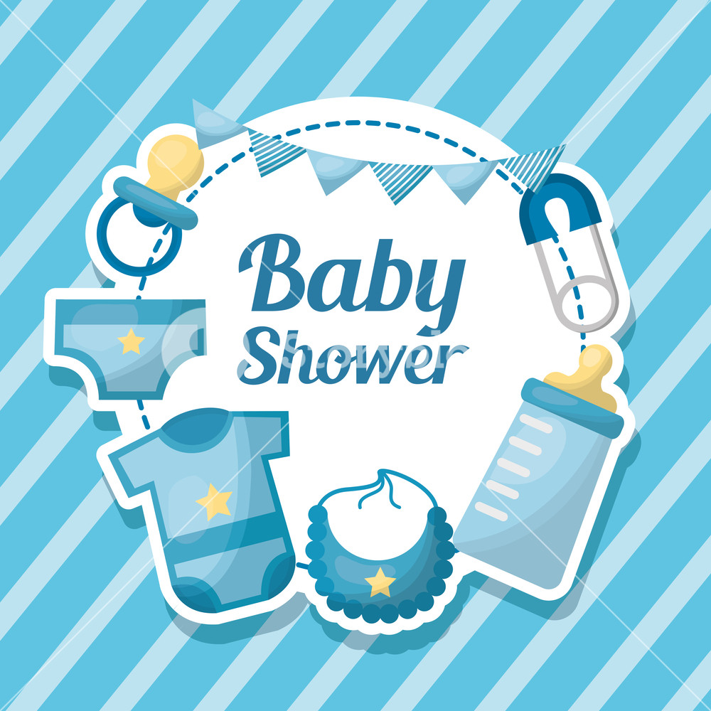 1000x1000 Baby Shower Card Stripe Background Label With Clothes Bib Diaper