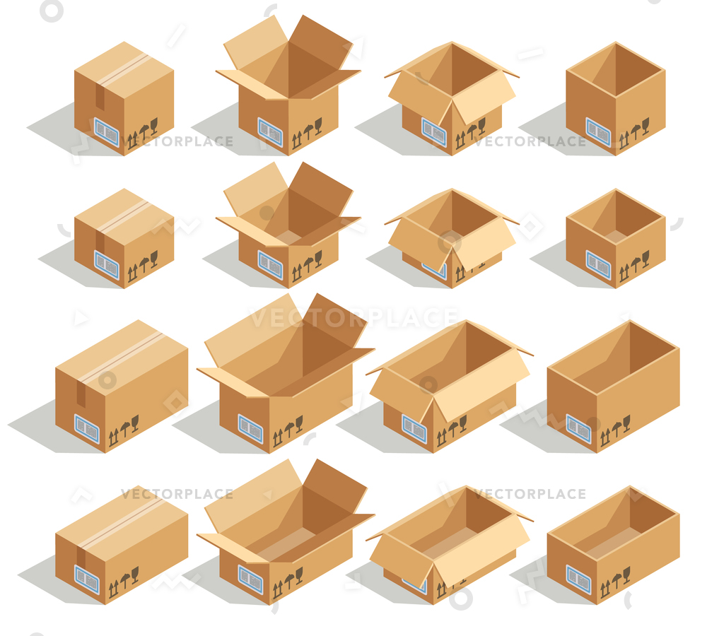 1000x900 Isometric Cardboard Boxes Box Package Packaging Vector
