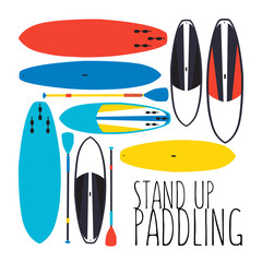 240x240 Vector Illustration Of Stand Up Paddle Boards And Paddles Set I