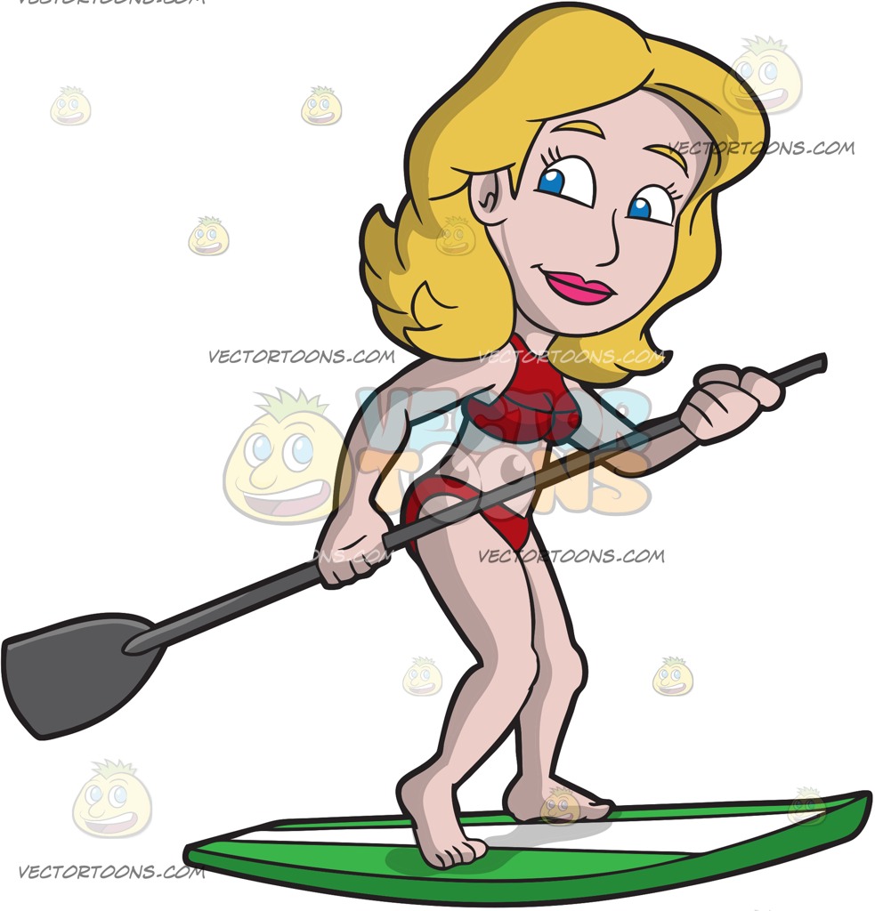 983x1024 A Pretty Woman On A Paddle Board Clipart By Vector Toons