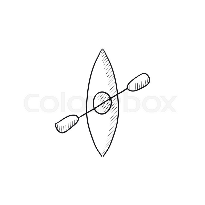 800x800 Kayak With Paddle Vector Sketch Icon Isolated On Background. Hand