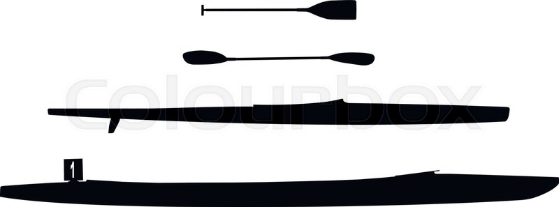 800x297 Set Black Silhouette Sports Kayak And Canoe And Paddle Stock