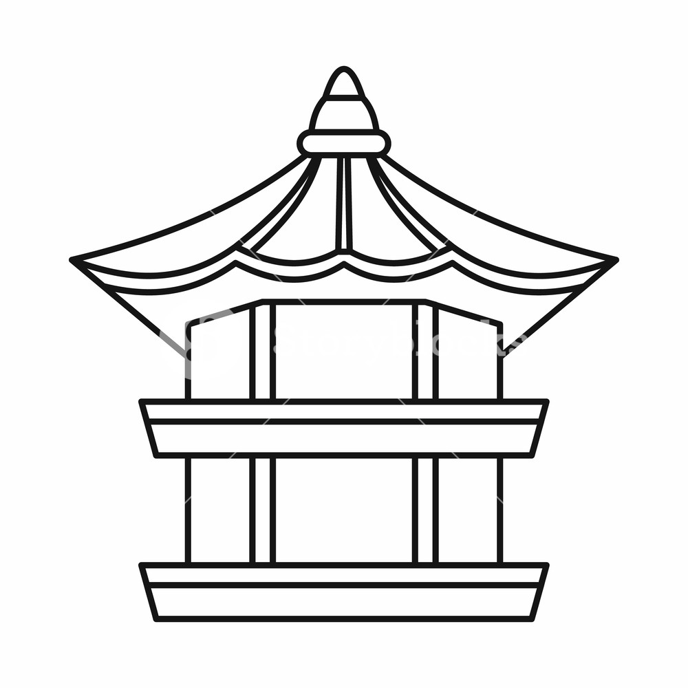 1000x1000 Traditional Korean Pagoda Icon In Outline Style Isolated On White