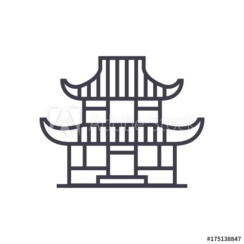 500x500 Pagoda Vector Line Icon, Sign, Illustration On White Background