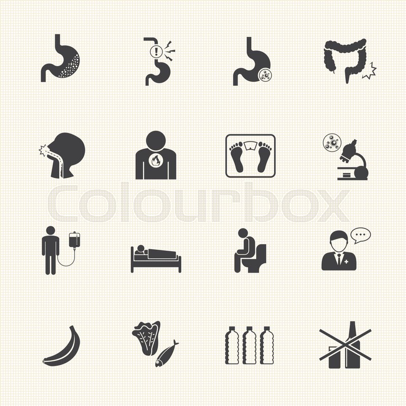 800x800 Esophageal Cancer And Stomach Pain. Vector Icons Set Stock