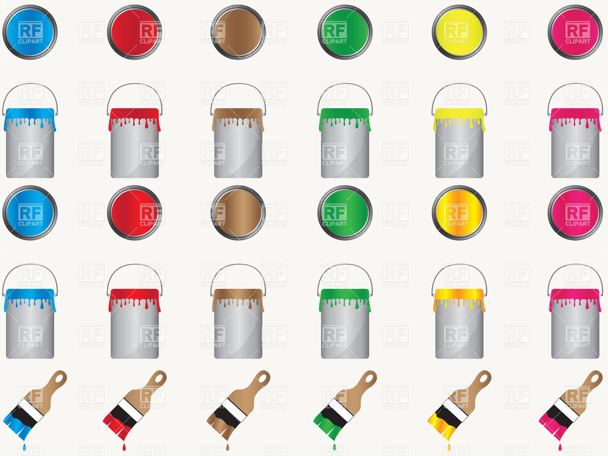 1200x900 Paintbrushes And Paint Cans, Top And Side Views Vector Image