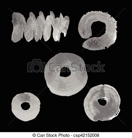 450x470 Vector Silver Paint Smear Stroke Stain Set On Black Background