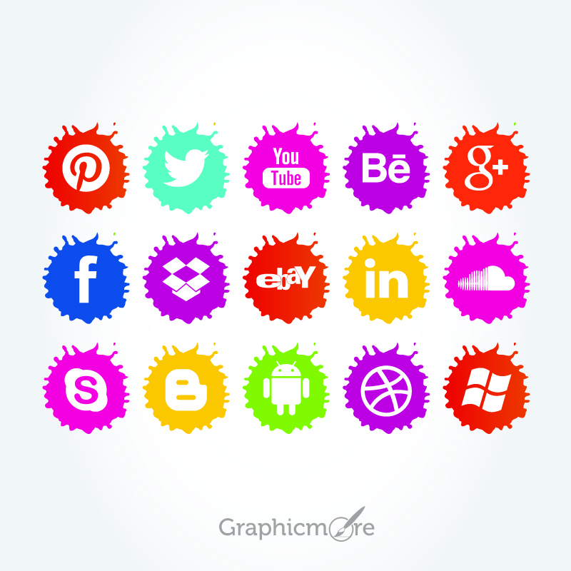 800x800 Social Media Paint Splatter Icons Set Free Vector File Download