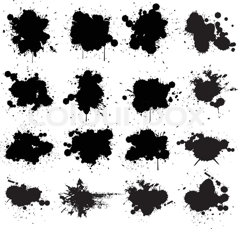 800x768 Black Ink Splat Isolated On White Collection Set Stock Vector