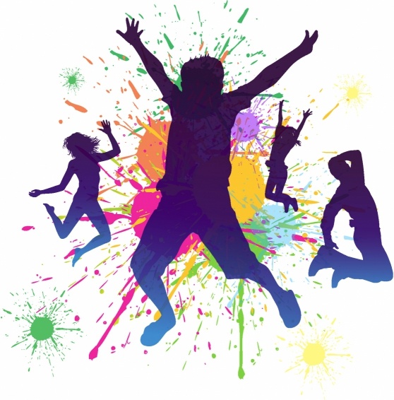 558x566 Boys Jumping Against A Paint Splatter Background. Free Vector In