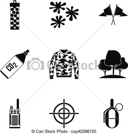 450x470 Outfit Paintball Icons Set, Simple Style. Outfit Paintball Icons
