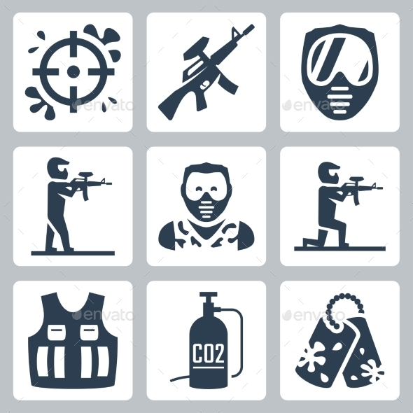 590x590 Paintball Vector Icons Set By Greyj Graphicriver
