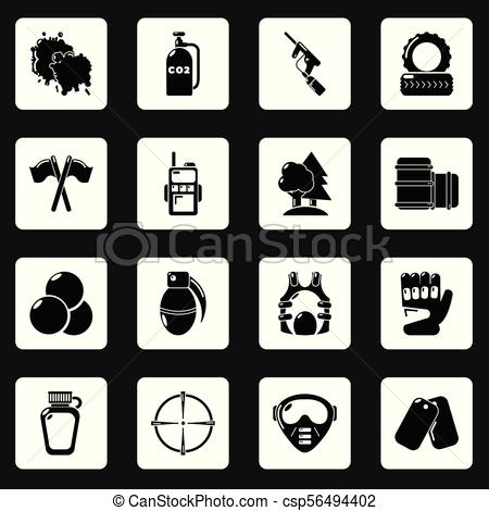 450x470 Paintball Icons Set, Simple Style. Paintball Icons Set. Simple