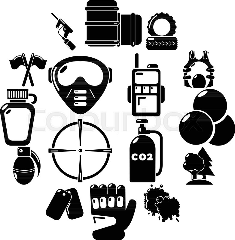 782x800 Paintball Icons Set. Simple Illustration Of 16 Paintball Vector