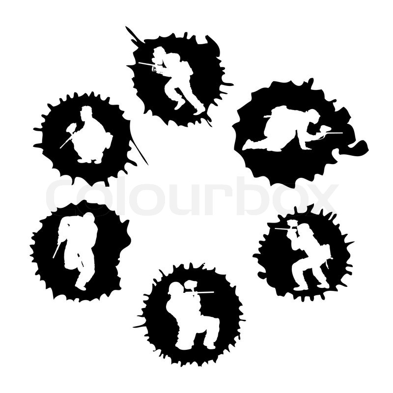 800x800 Paintball Silhouettes Into The Drops, Vector Illustration Stock