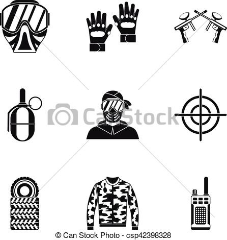 446x470 Competition Paintball Icons Set, Simple Style. Competition