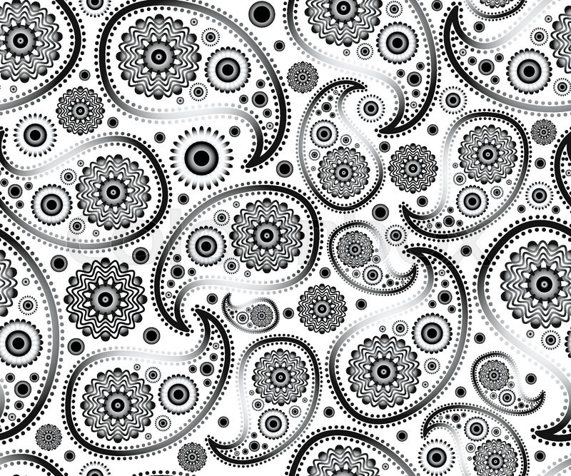 800x667 Seamless Paisley Ornament Black White Vector Art Floral Background